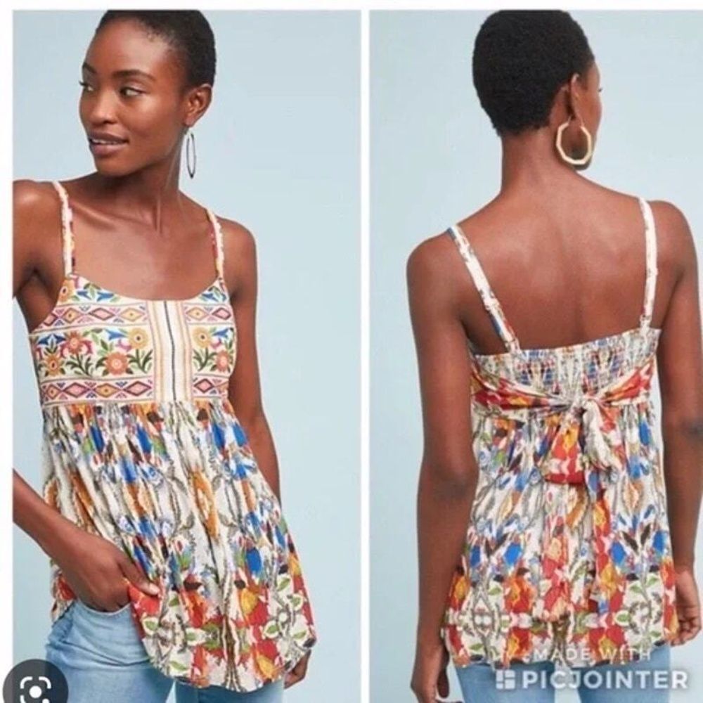 Anthropologie One September Y2K Fowler Floral Sequin Embroidered Tank Top Size M